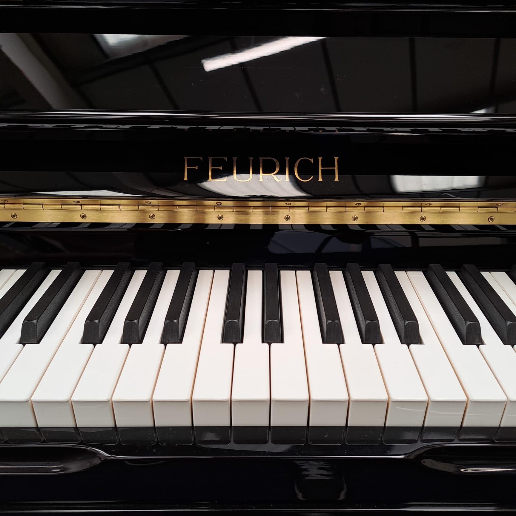 Feurich 133 upright Piano in gloss black – Gallery image – Roberts Pianos Oxford