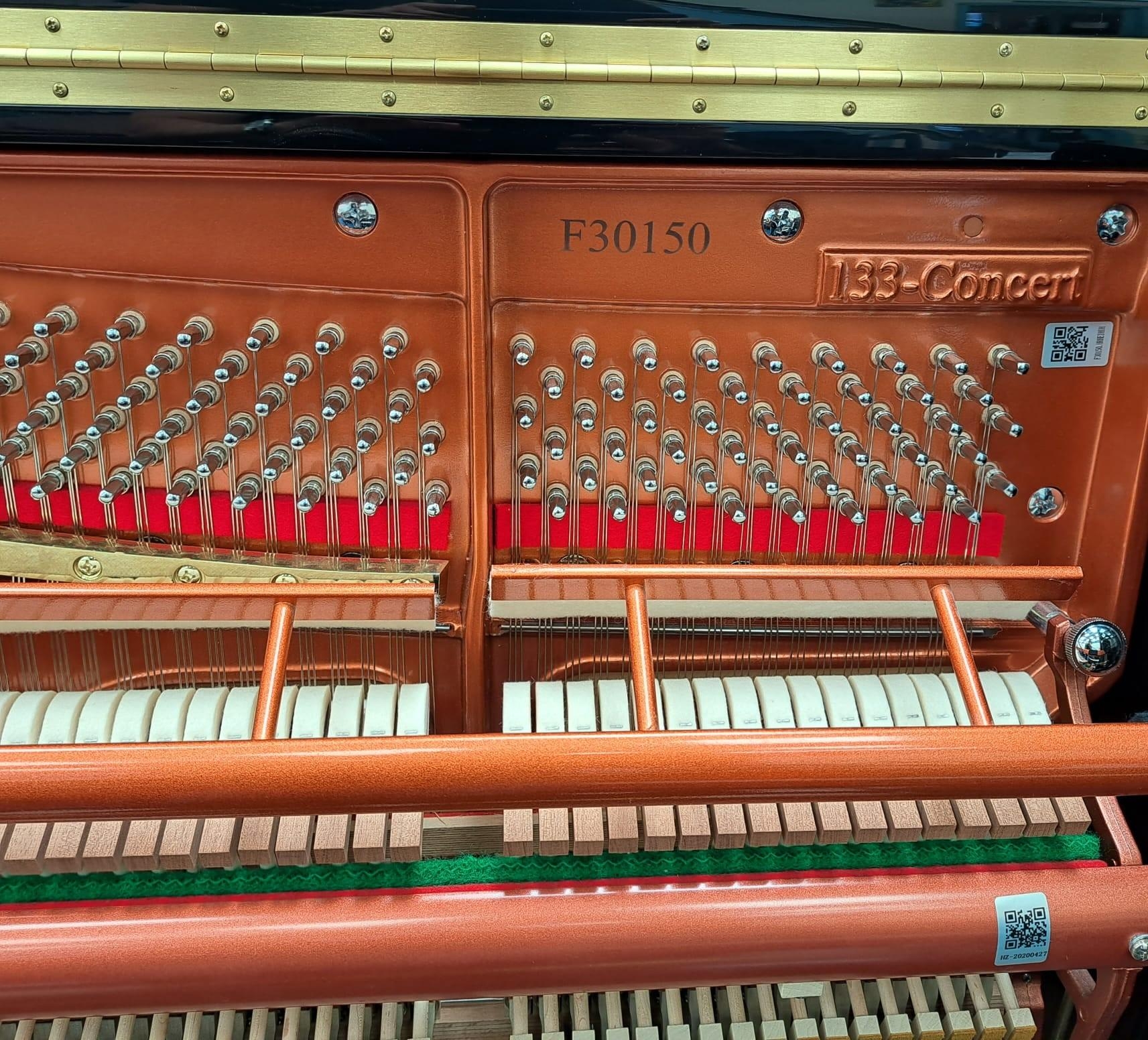 Feurich 133 upright Piano in gloss black – Gallery image – Roberts Pianos Oxford