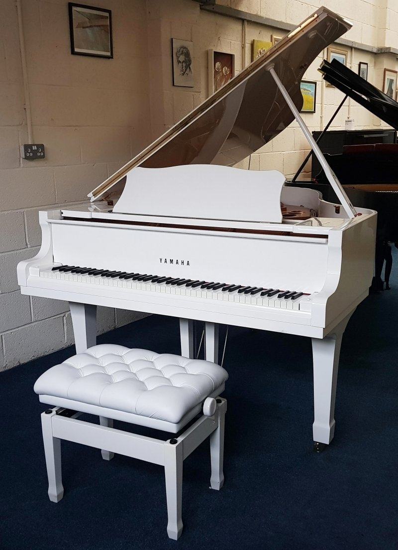 Yamaha C3 grand Piano in white polyester – Featured image – Roberts Pianos Oxford