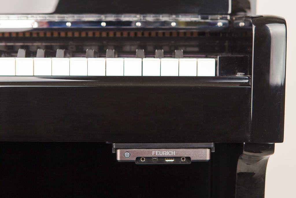 Feurich 122 Silent System upright Piano in bright black – Featured image – Roberts Pianos Oxford