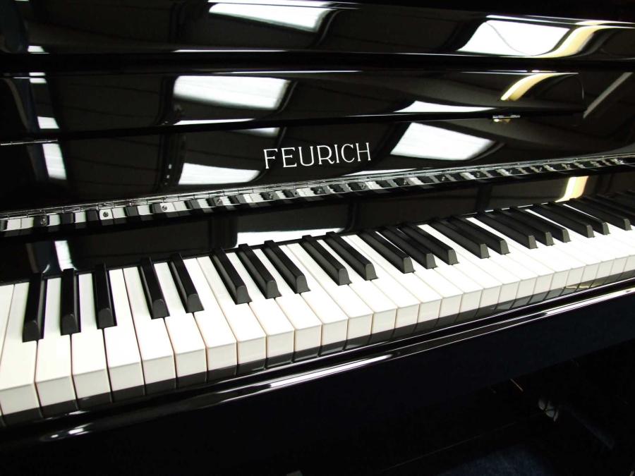Feurich 122 upright Piano in gloss black – Gallery image – Roberts Pianos Oxford