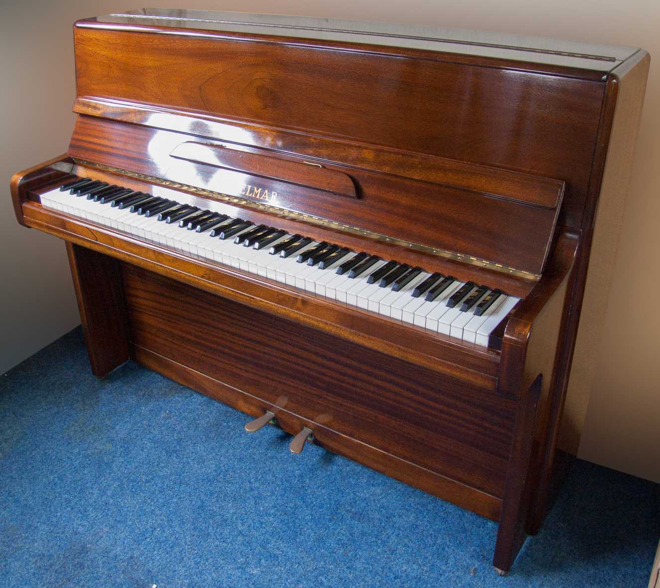 Welmar 110 upright Piano in medium-dark mahogany – Featured image – Roberts Pianos Oxford