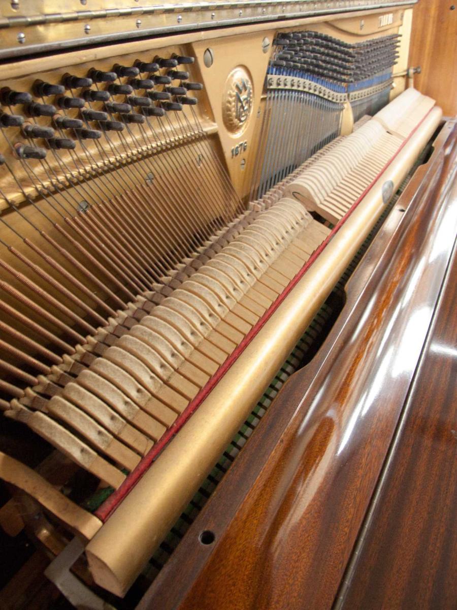 Welmar 110 upright Piano in medium-dark mahogany – Gallery image – Roberts Pianos Oxford