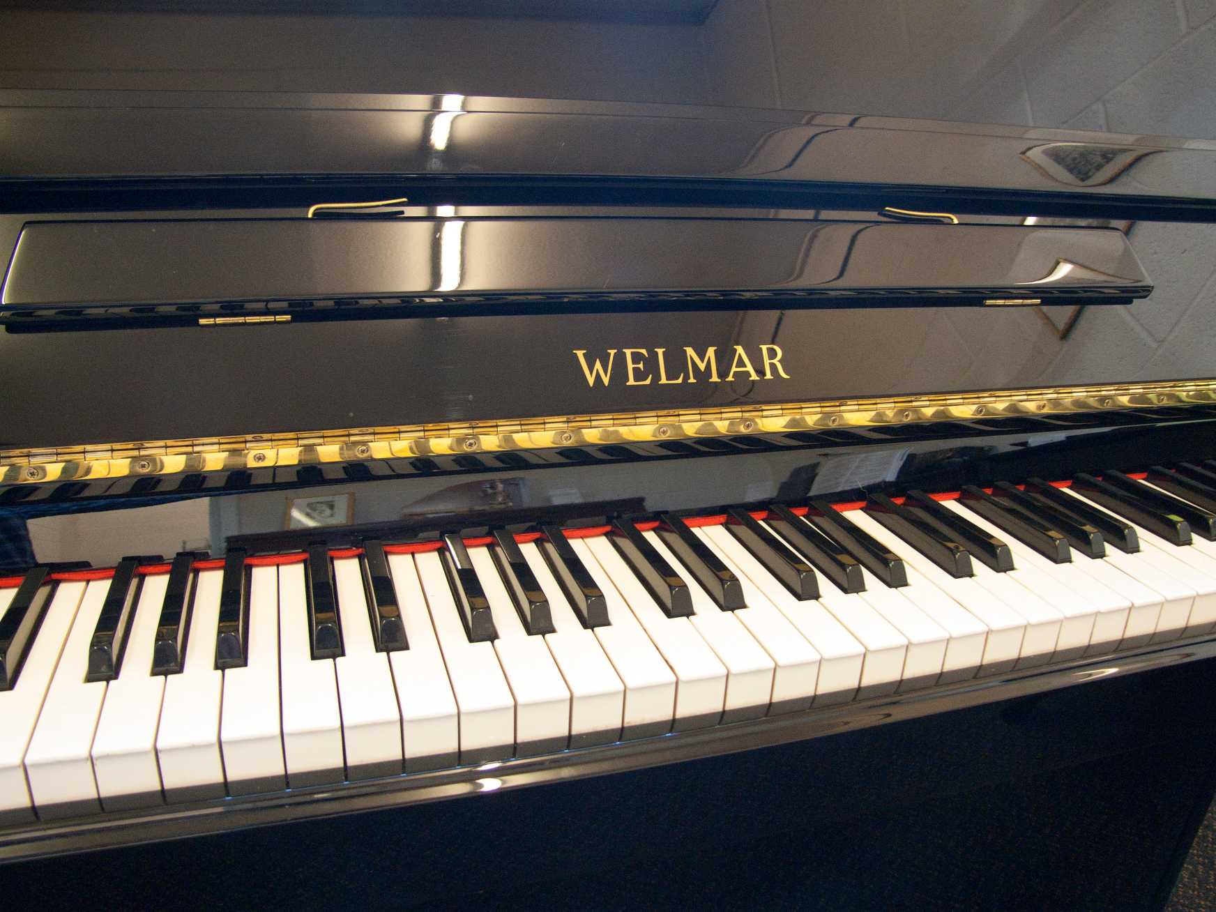 Welmar upright Piano in black polyester – Gallery image – Roberts Pianos Oxford