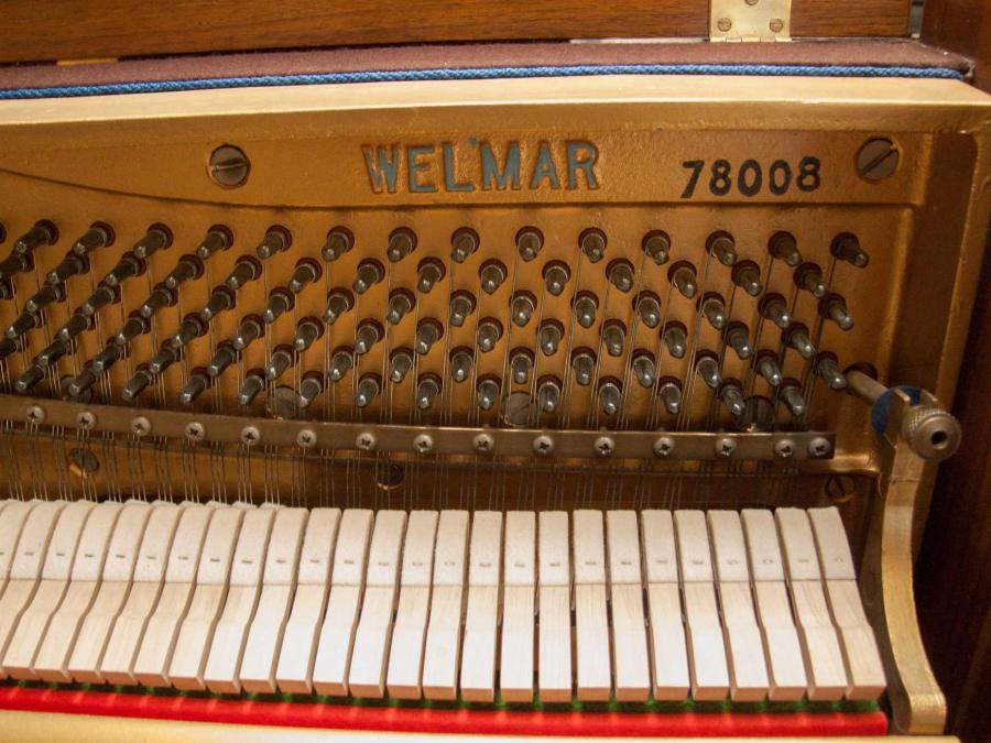 Welmar upright Piano in teak – Gallery image – Roberts Pianos Oxford