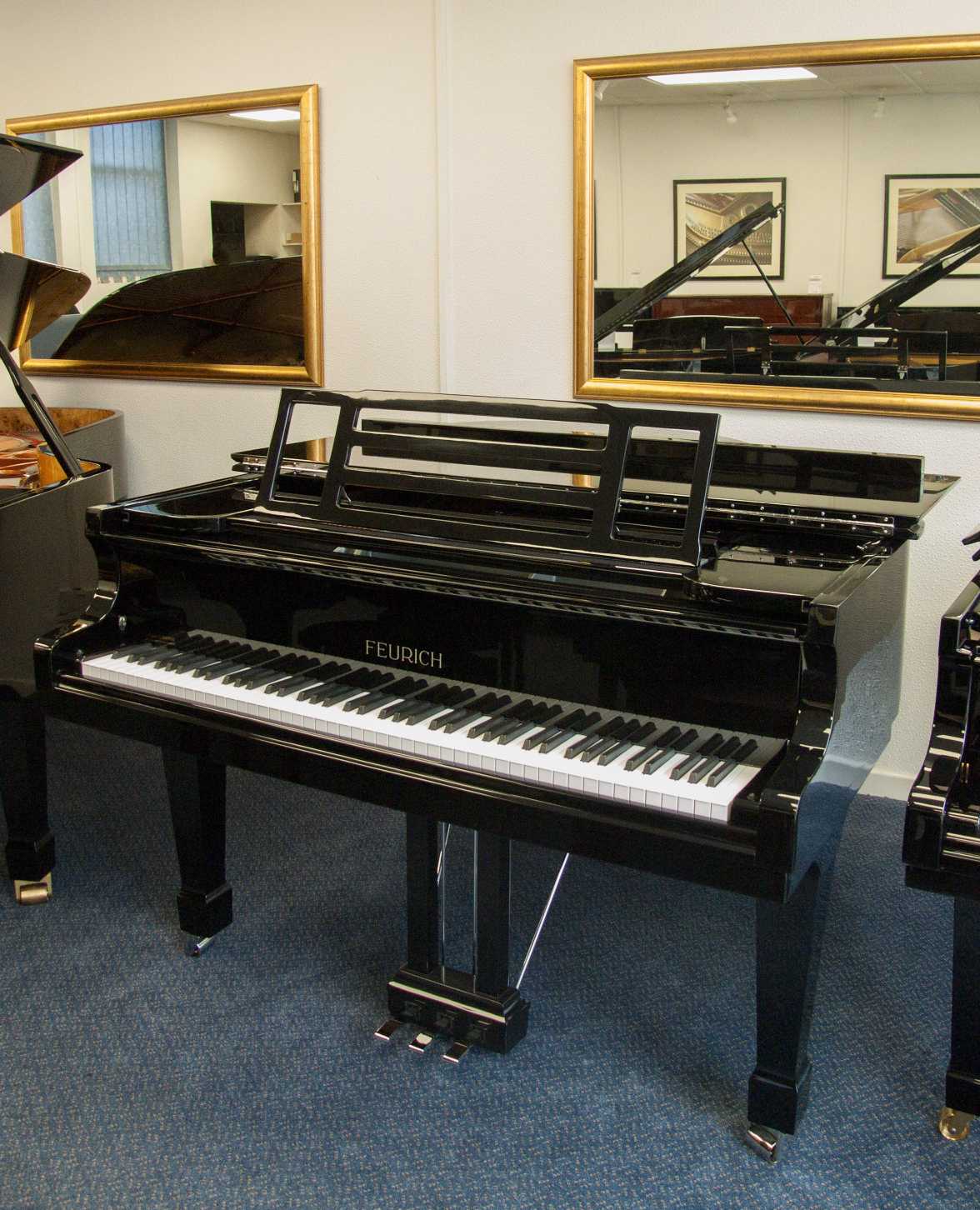 Feurich 178 grand Piano in black polyester – Gallery image – Roberts Pianos Oxford