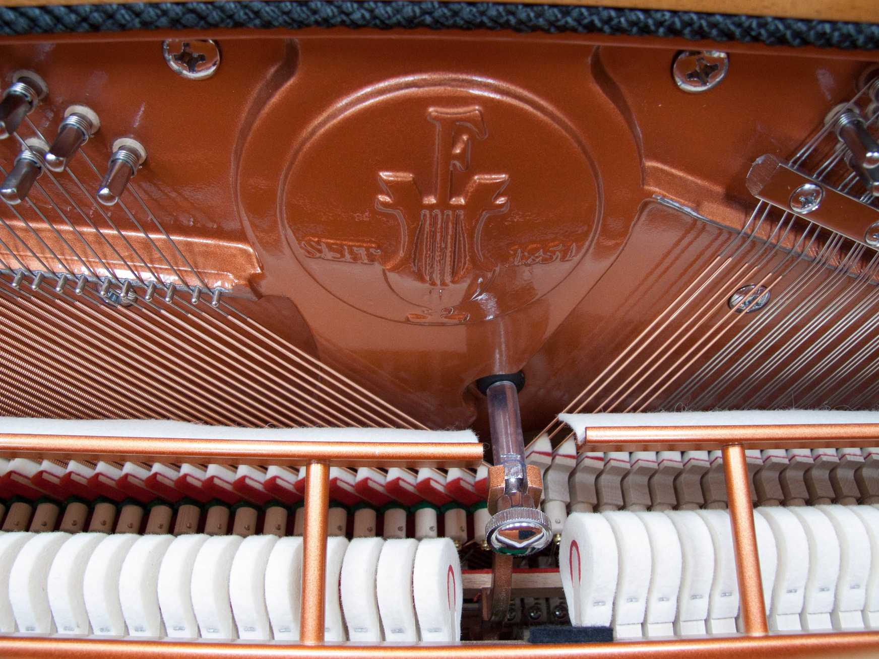 Feurich 122 upright Piano in satin cherry – Gallery image – Roberts Pianos Oxford