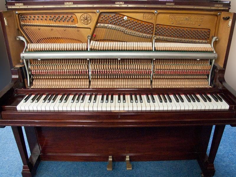 Grotrian Steinweg 120 upright Piano in mahogany – Gallery image – Roberts Pianos Oxford