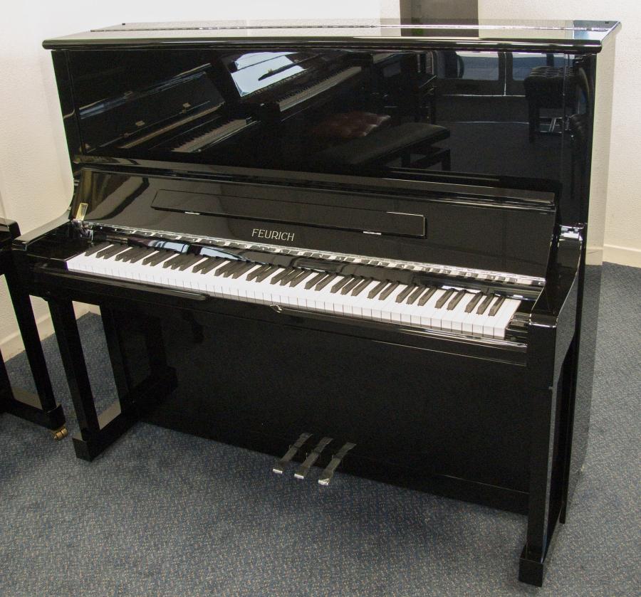 Feurich 133 upright Piano in Black – Featured image – Roberts Pianos Oxford
