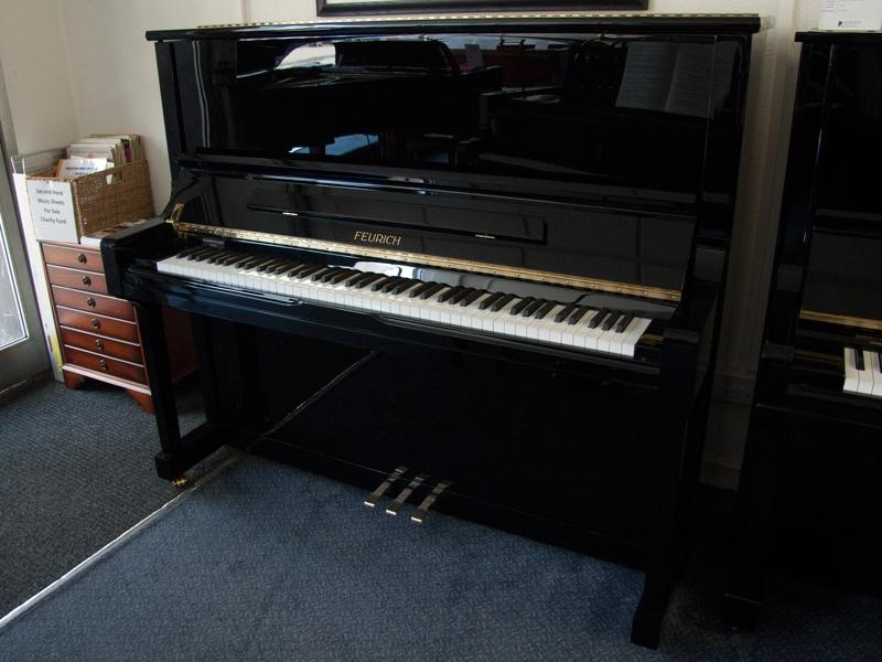 Feurich 133 upright Piano in Black – Featured image – Roberts Pianos Oxford