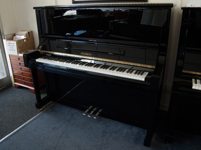 Feurich 133 upright Piano in Black – Featured image – Roberts Pianos Oxford