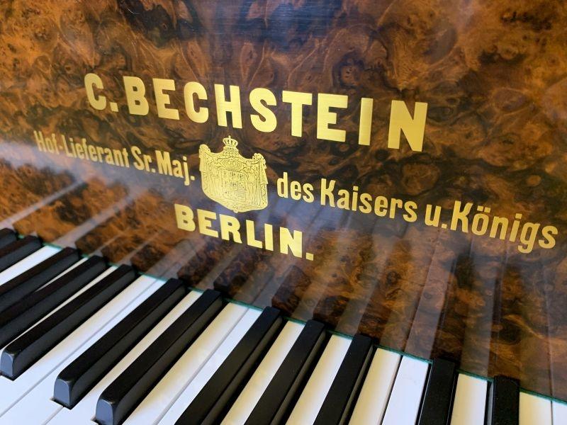 Bechstein V grand Piano in figured walnut – Gallery image – Roberts Pianos Oxford