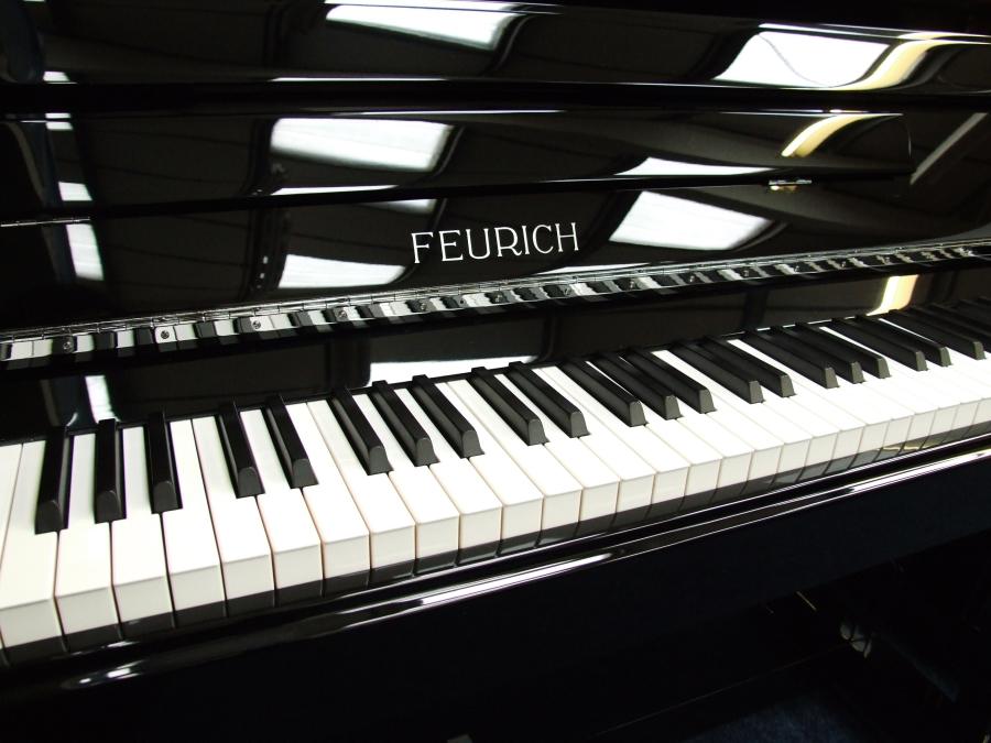 Feurich 122 upright Piano in black – Gallery image – Roberts Pianos Oxford