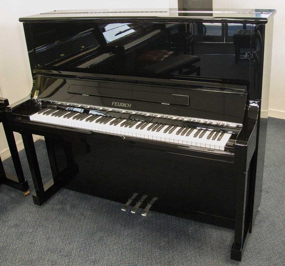 Feurich 133 upright Piano in Black – Featured image – Roberts Pianos Oxford