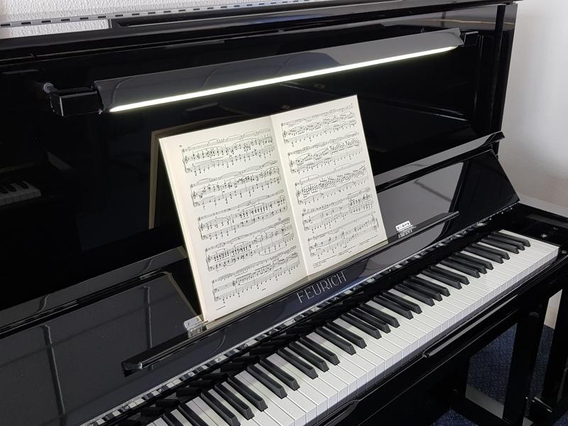 Feurich 133 upright Piano in Black – Gallery image – Roberts Pianos Oxford