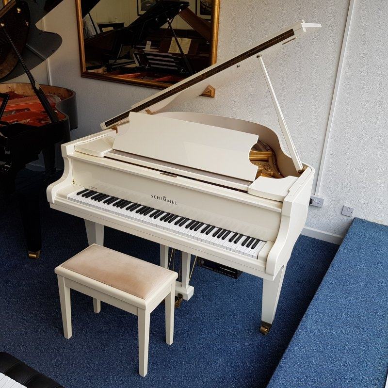 Schimmel with PianoDisk grand Piano in white – Featured image – Roberts Pianos Oxford