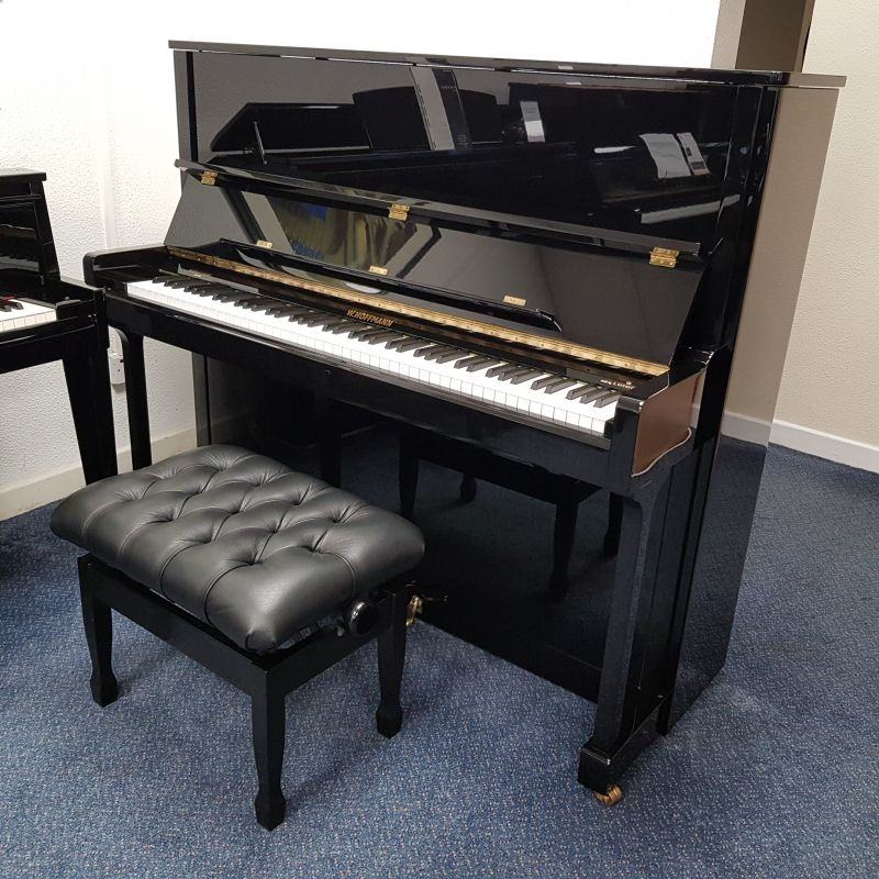 Hoffmann Bechstein T128 upright Piano in bright black – Featured image – Roberts Pianos Oxford