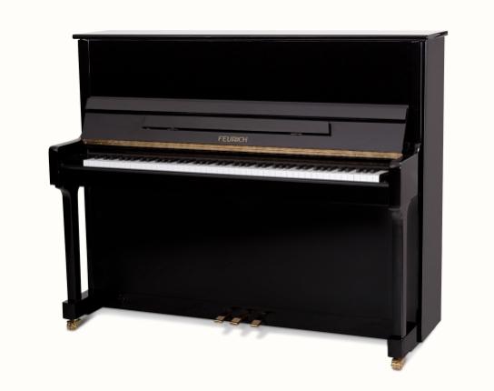 Feurich 122 upright Piano in Black – Featured image – Roberts Pianos Oxford