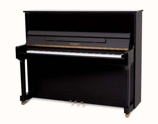 Feurich 122 upright Piano in Black – Featured image – Roberts Pianos Oxford