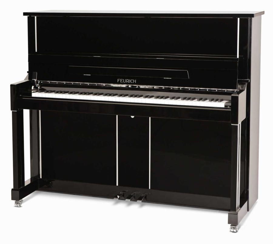 Feurich 125 upright Piano in Black – Featured image – Roberts Pianos Oxford