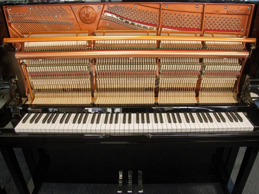 Feurich 133 Concert upright Piano in Gloss black – Gallery image – Roberts Pianos Oxford