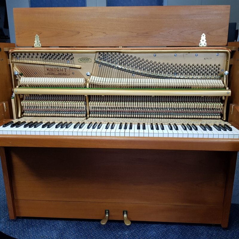 Knight upright Piano in teak – Gallery image – Roberts Pianos Oxford