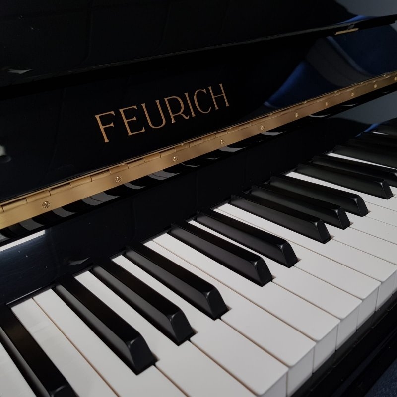 Feurich 122 upright Piano in Black – Gallery image – Roberts Pianos Oxford