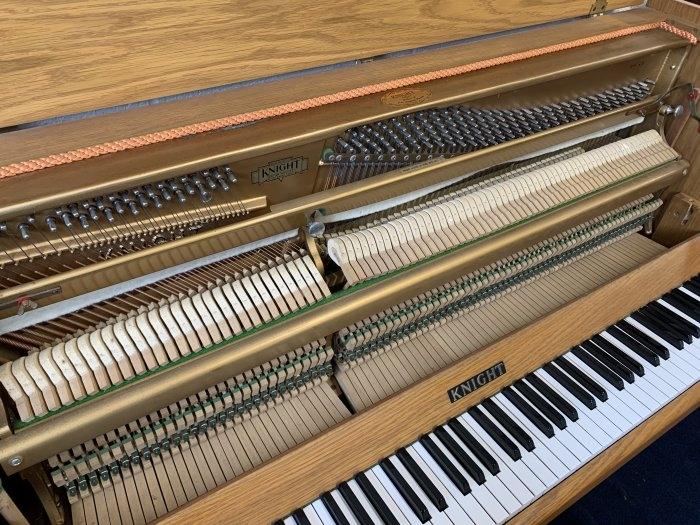 Knight K10 3 pedal upright Piano in light oak – Gallery image – Roberts Pianos Oxford