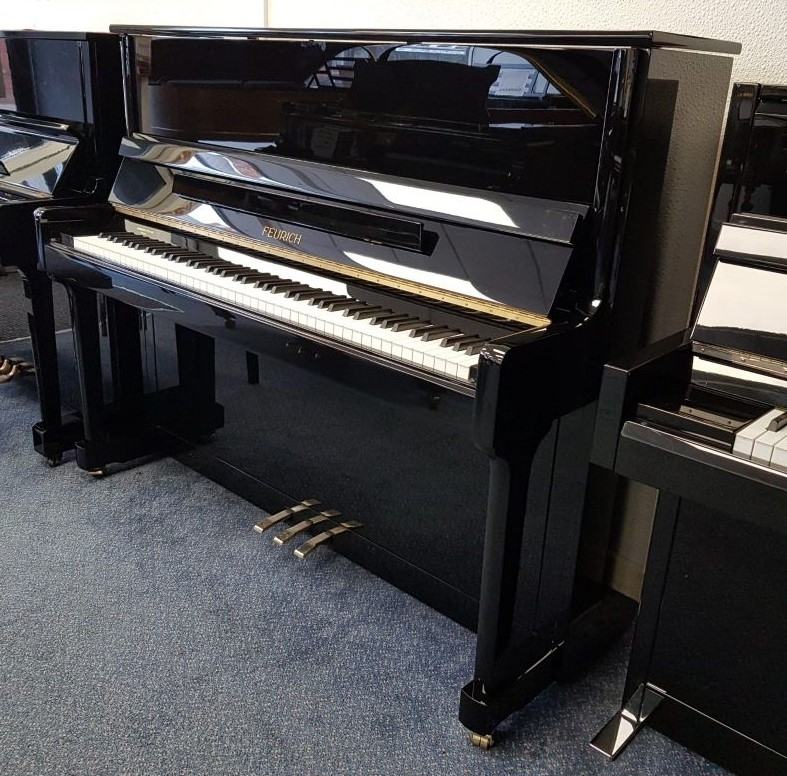 Feurich 122 upright Piano in Black – Featured image – Roberts Pianos Oxford