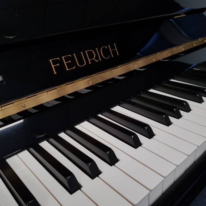 Feurich 122 upright Piano in Black – Gallery image – Roberts Pianos Oxford