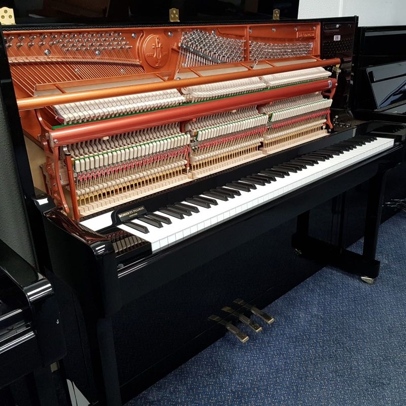 Feurich 122 upright Piano in Black – Gallery image – Roberts Pianos Oxford