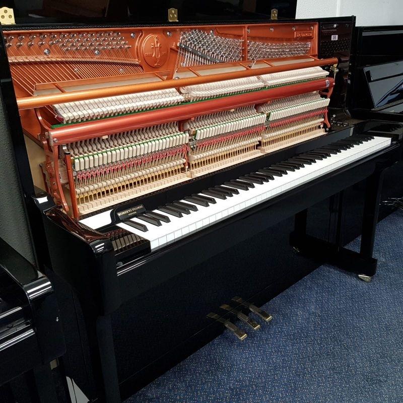 Feurich 122 upright Piano in Black – Gallery image – Roberts Pianos Oxford