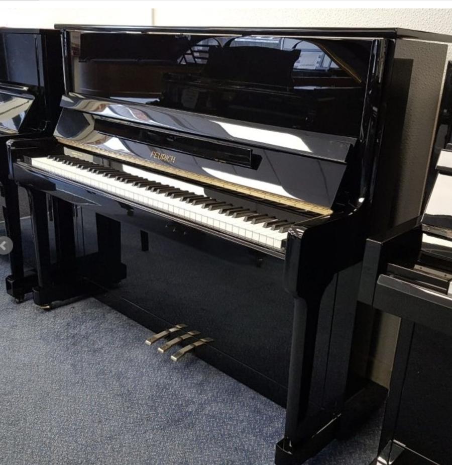 Feurich 122 upright Piano in Black – Featured image – Roberts Pianos Oxford