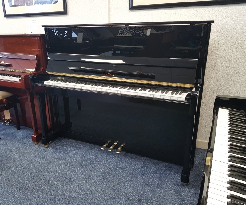 Feurich 122 upright Piano in Black – Gallery image – Roberts Pianos Oxford