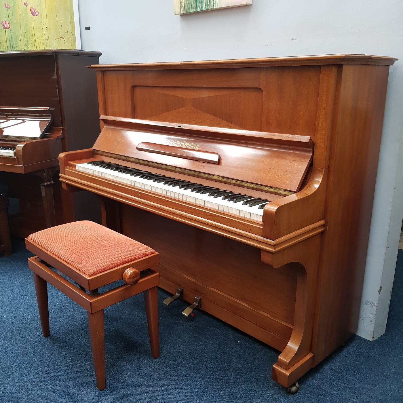 Grotrian Steinweg 120 upright Piano in Light Mahogany / Walnut – Featured image – Roberts Pianos Oxford