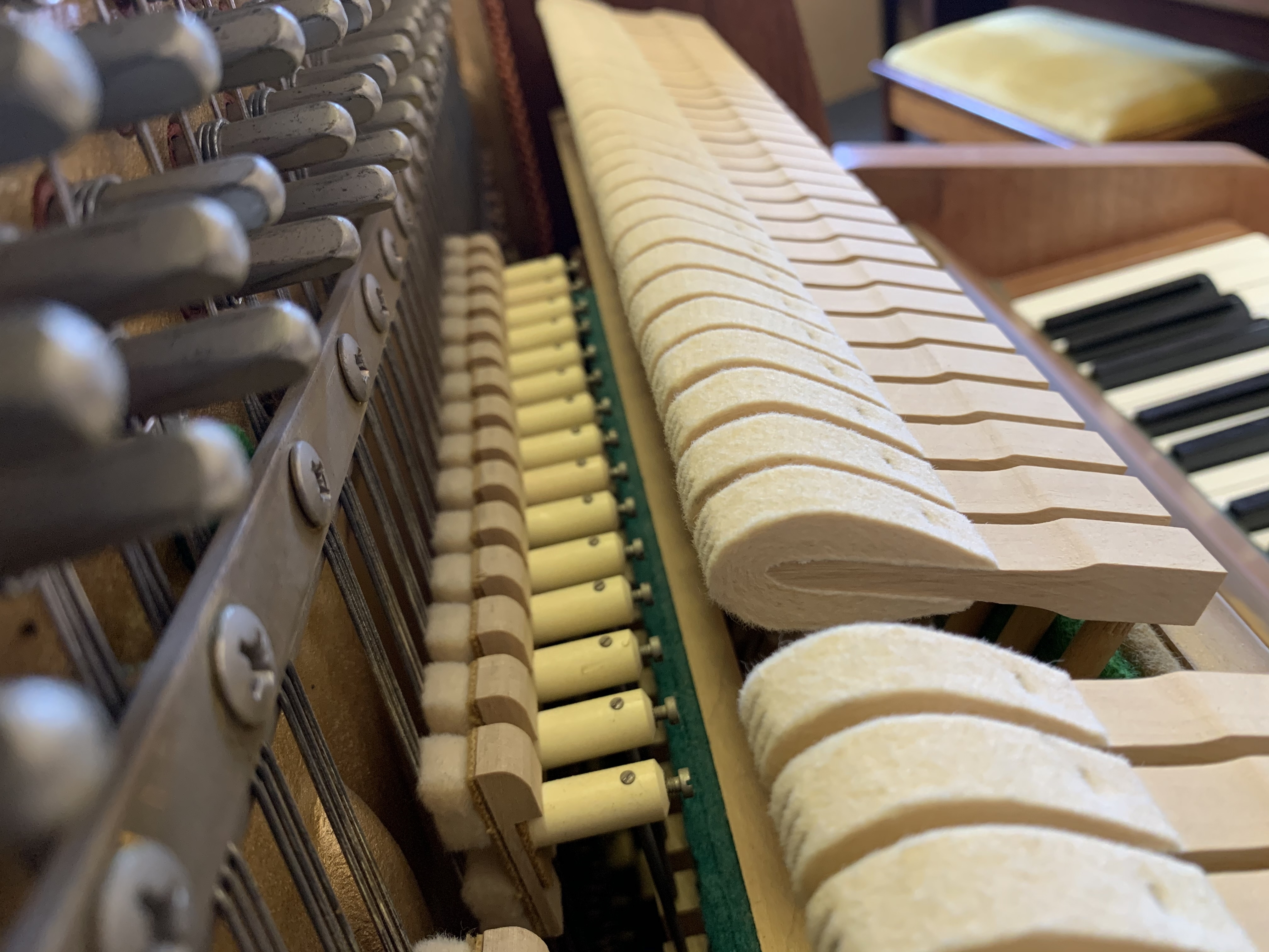 Knight K10 upright Piano in light teak – Gallery image – Roberts Pianos Oxford