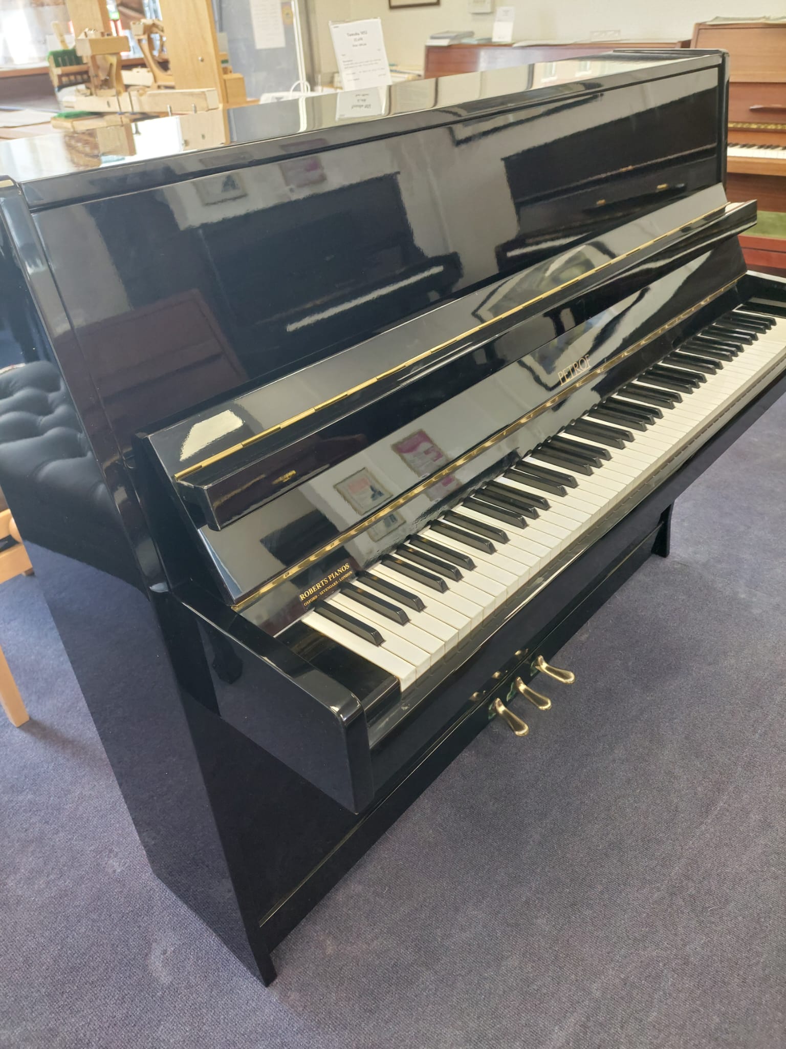 Petrof 116 Upright Piano in Black Polyester – Similar instrument – Roberts Pianos Oxford