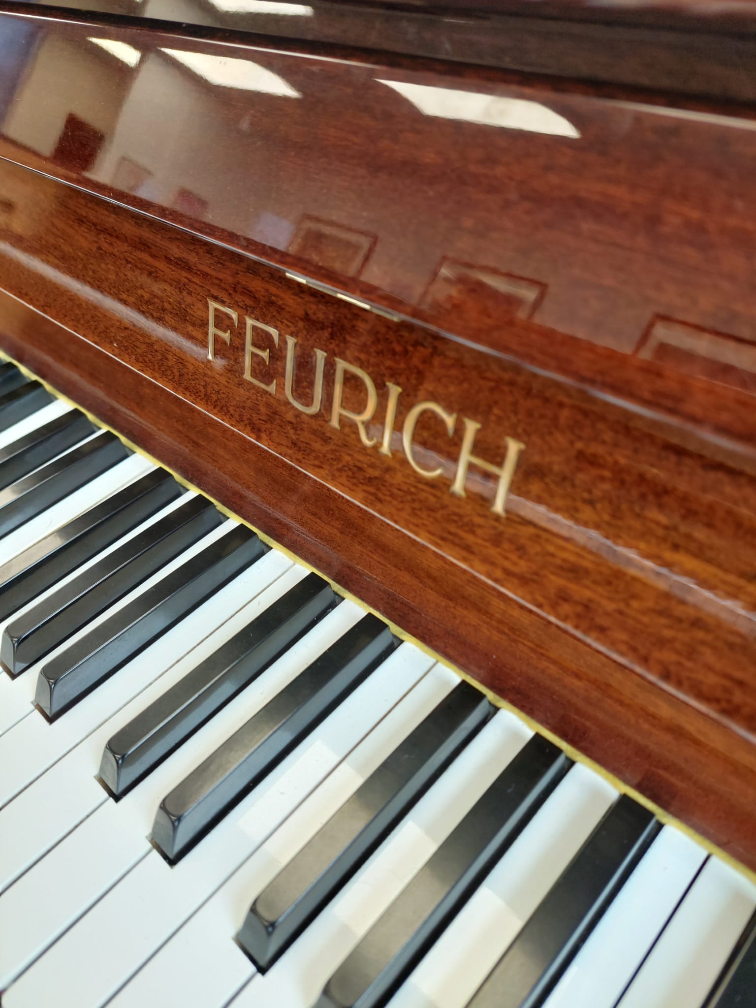 Feurich 120 Upright Piano in Mahogany – Gallery image – Roberts Pianos Oxford