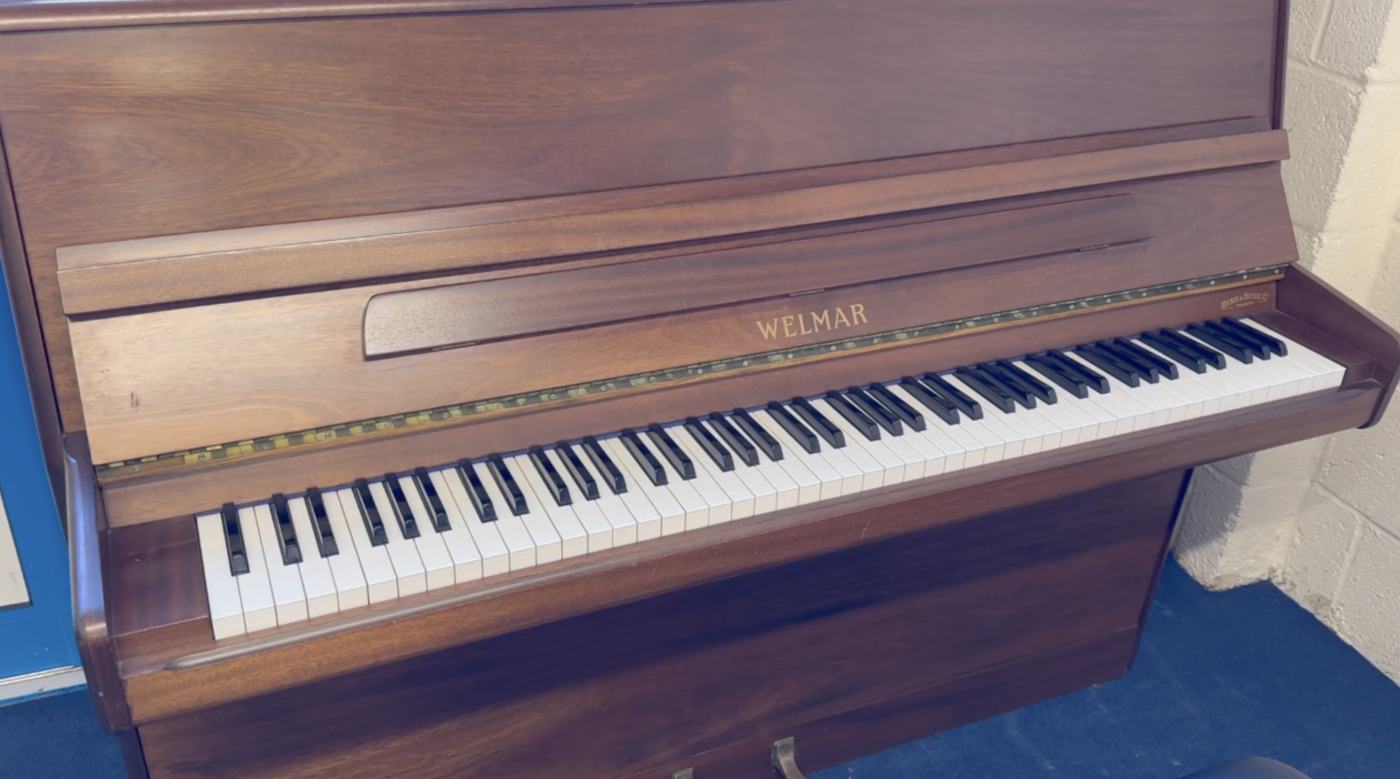 Welmar upright Piano in Teak – Featured image – Roberts Pianos Oxford