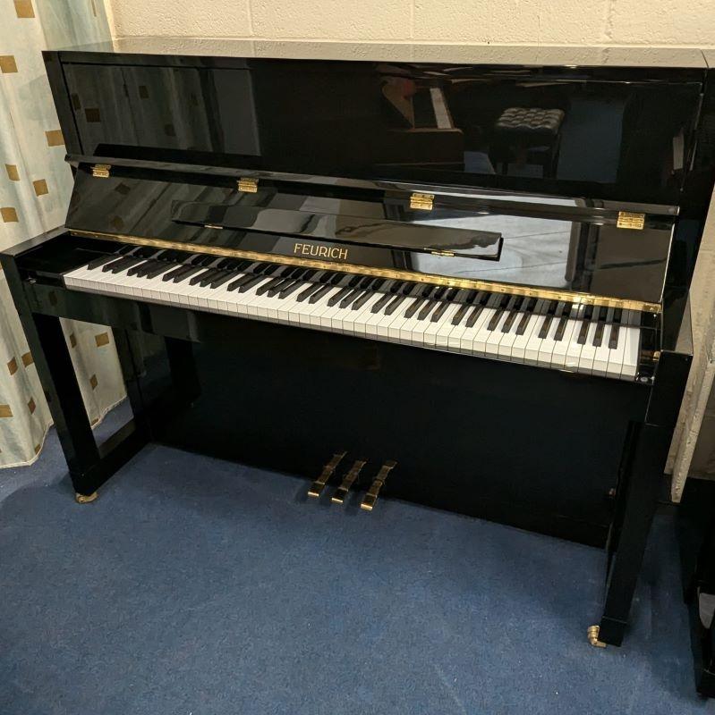 Feurich 115 upright Piano in black – Featured image – Roberts Pianos Oxford