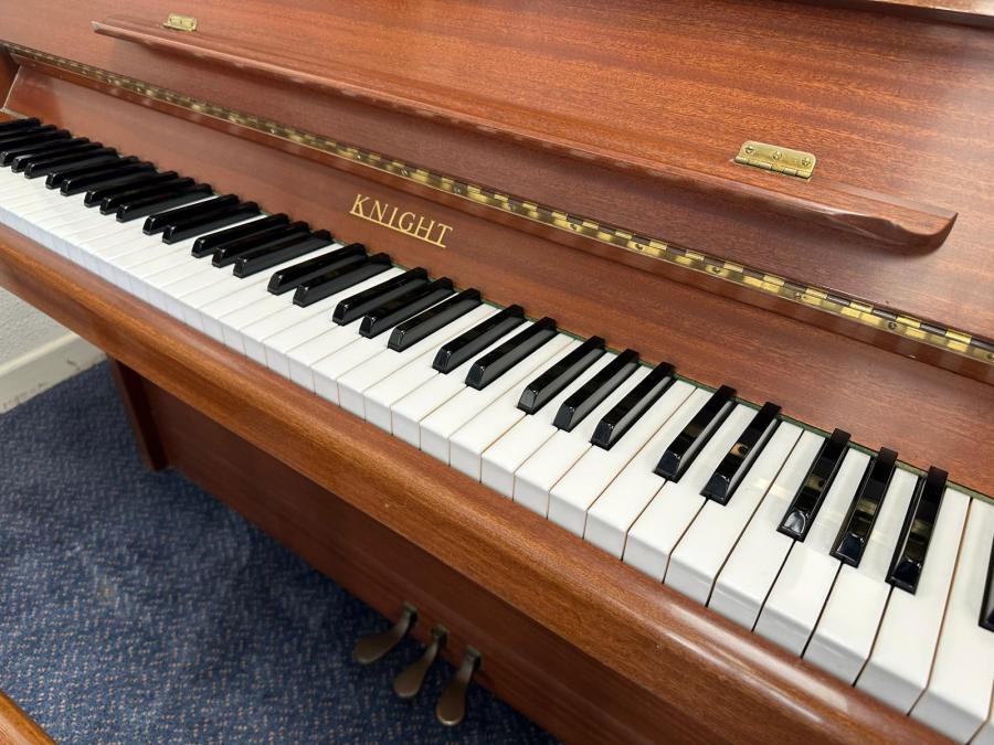 Knight K10 3 pedals upright Piano in mahogany satin – Gallery image – Roberts Pianos Oxford
