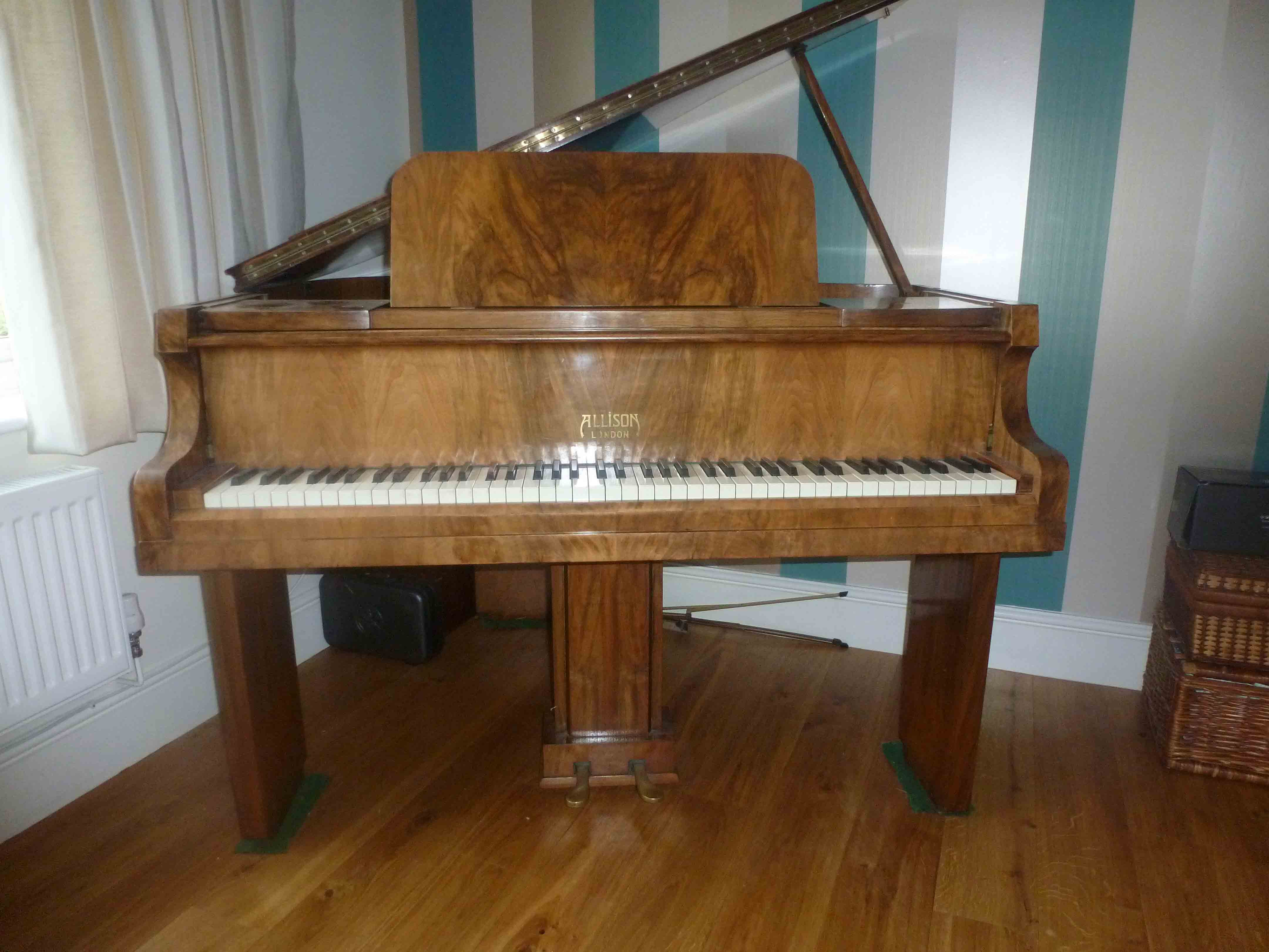 Allison grand piano in walnut, full view
