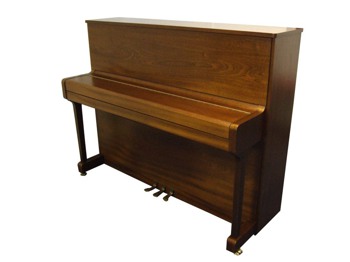 Welmar upright piano in rosewood, side view with lid closed.