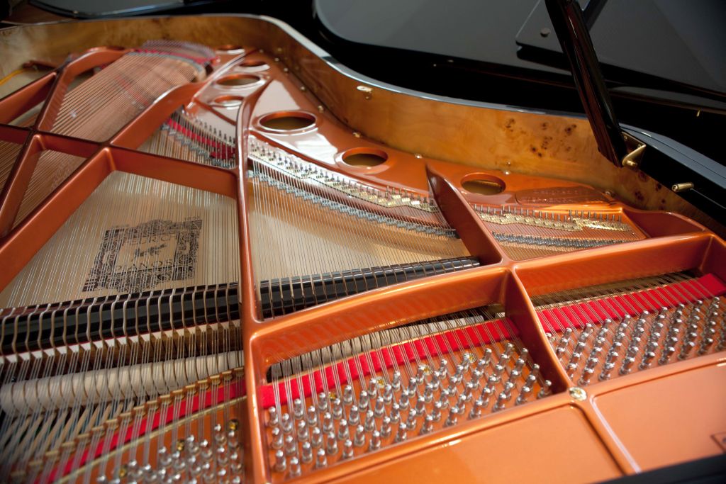 Feurich Model 218 grand-piano soundboard and frame detail